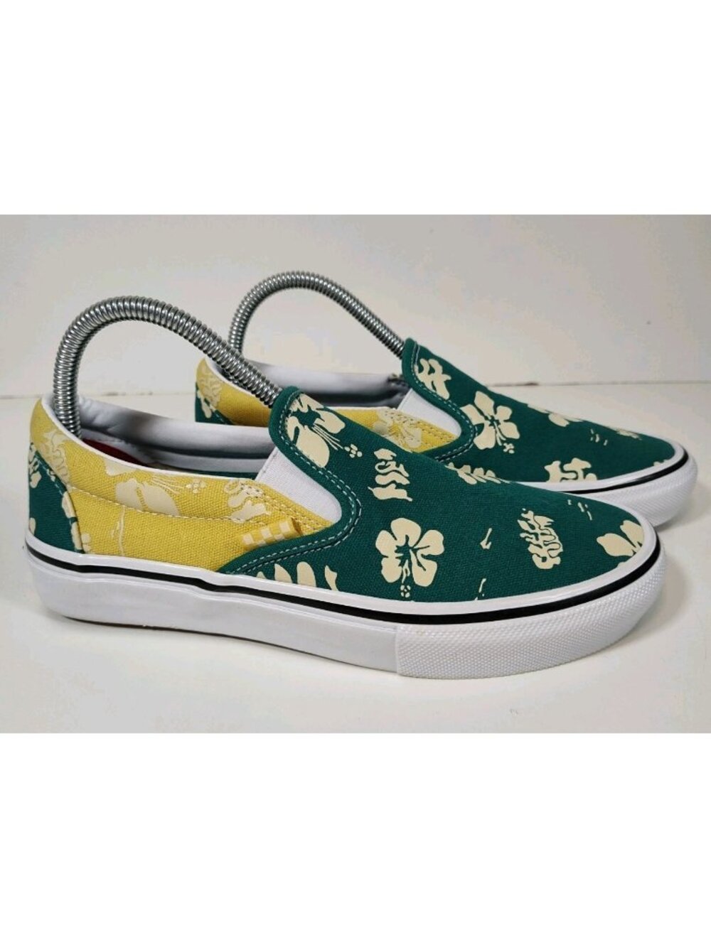 Vans Skate Slip-on Aloha Marine Gold Mens 6.5 Womens 8 Tropical Hibiscus 500714